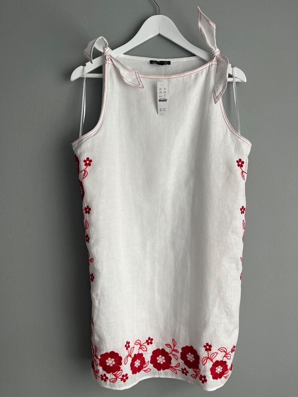 J.Crew NWT $178 Sadie Mini Dress Embroidered Linen White Red M CW630 Coastal